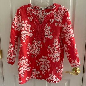 Boden, Tropical Print Linen Top, Coral, US 10R